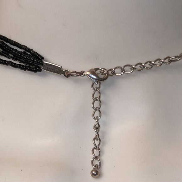 Vintage layered seed bead shiny necklace black 17" - Picture 8 of 8